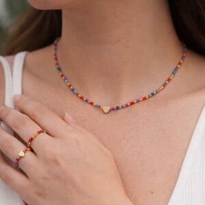 Rainbow Radiance Luxe Set – 37” Hand-Beaded Necklace & Matching Ring Duo